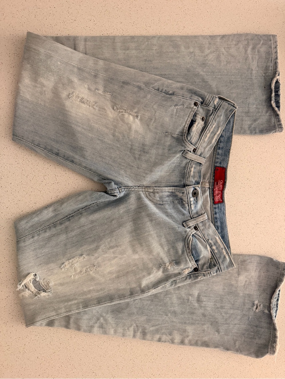 Guess Jeans Women’s 28 Distressed Light Wash Y2K Jeans Raw Hem